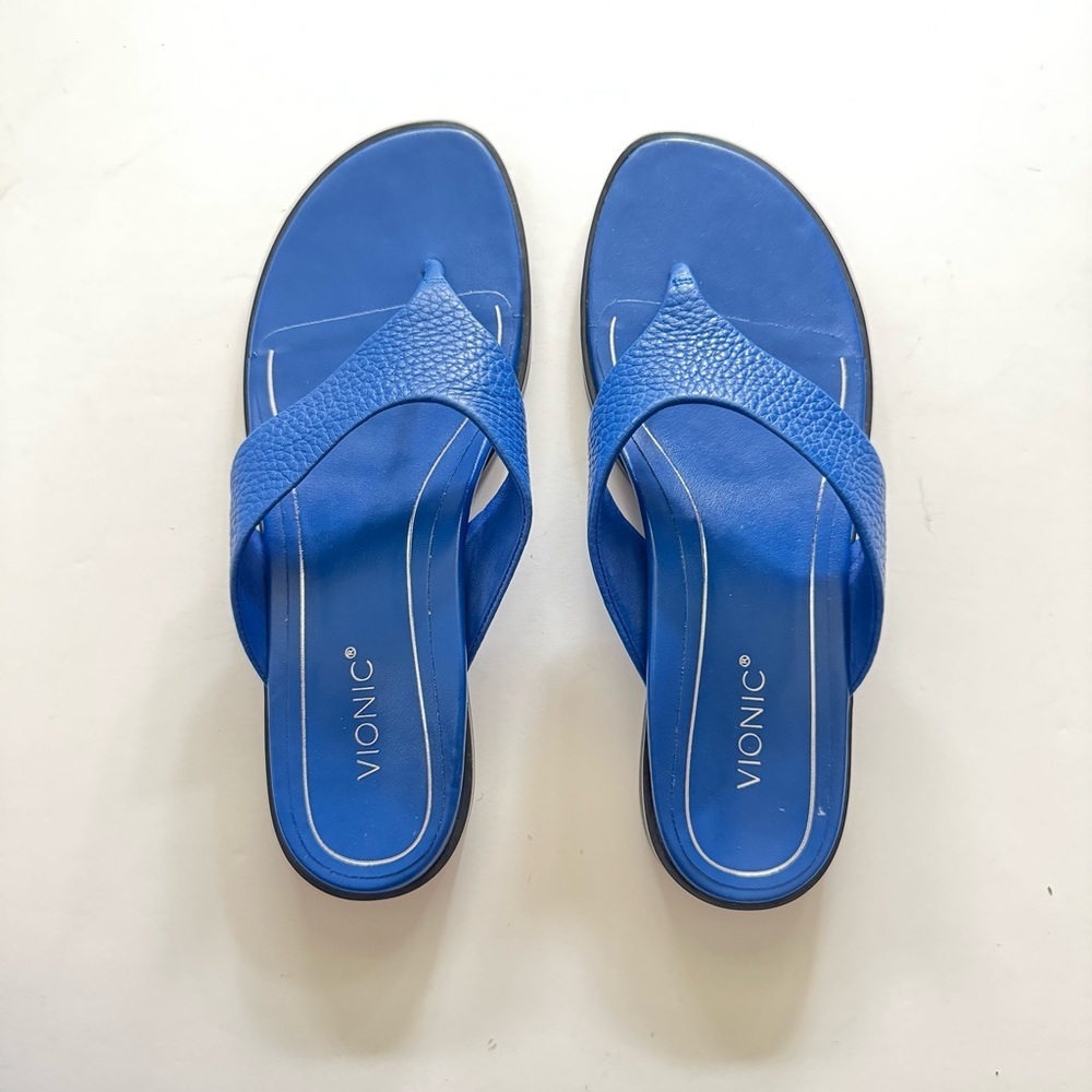 New Vionic Agave Womens Comfort Toe Post Sandal in Classic Blue Leather size 8.5